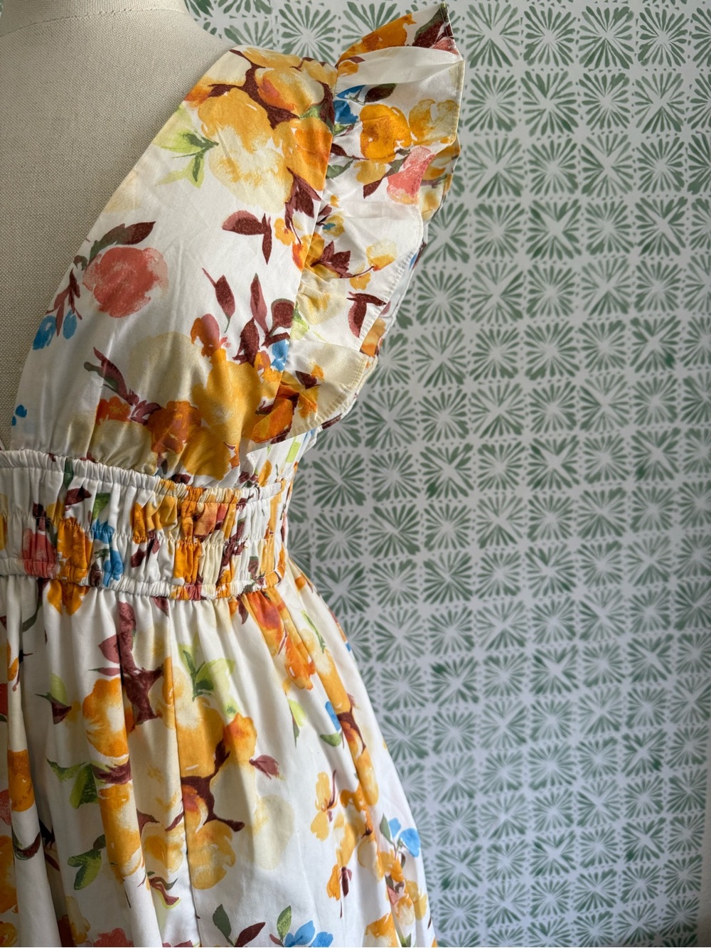 Abercrombie & Fitch White Midi Dress with Yellow Floral Print - Picture 2 of 4